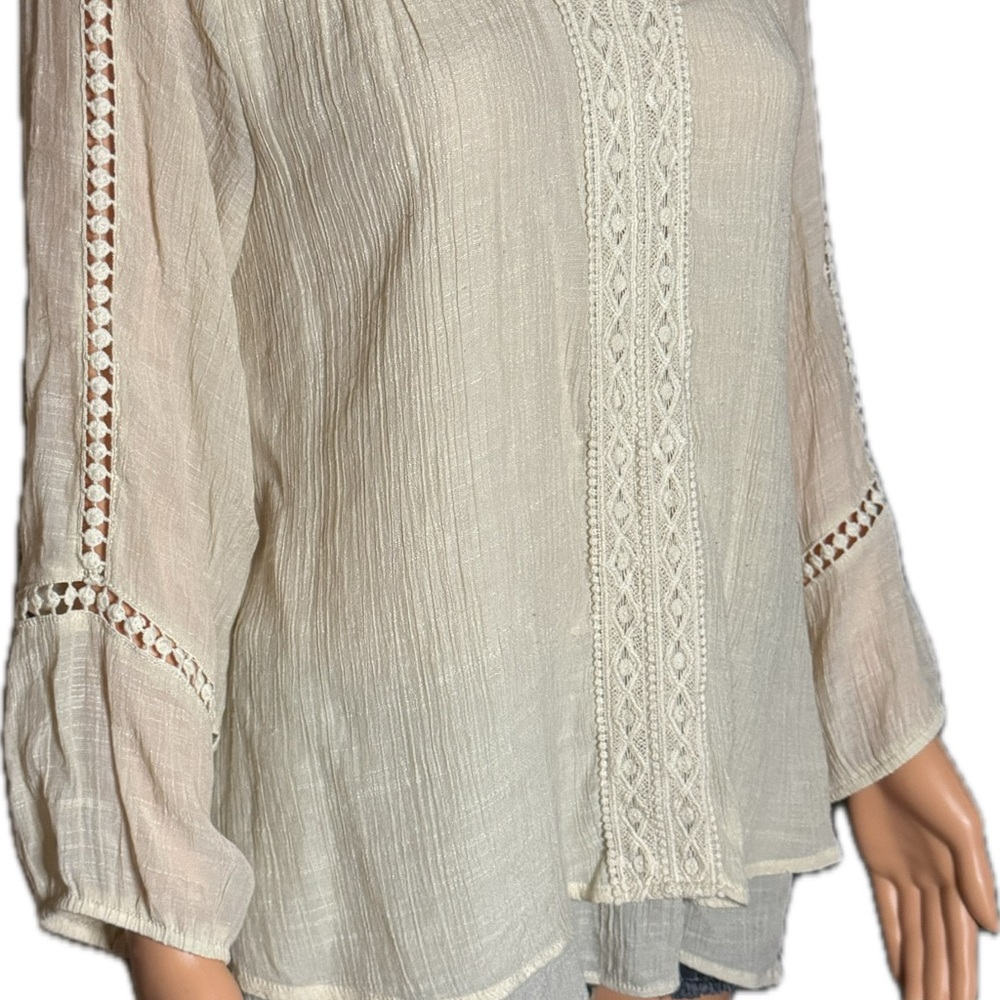 Women's Cream Crochet-Trim Gauze Blouse